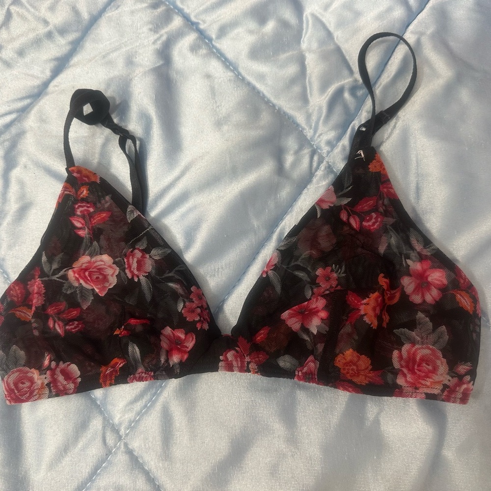 Forever 21 Black and Pink Floral Bralette